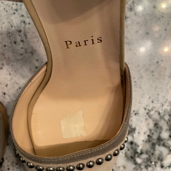 Christian Louboutin Beige Peep-Toe Heels with Red Soles - Picture 5 of 13